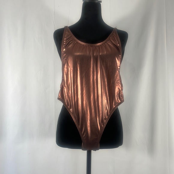 Bronze golden brown, one piece metallic swimsuit,bathing suit size small - Picture 2 of 11